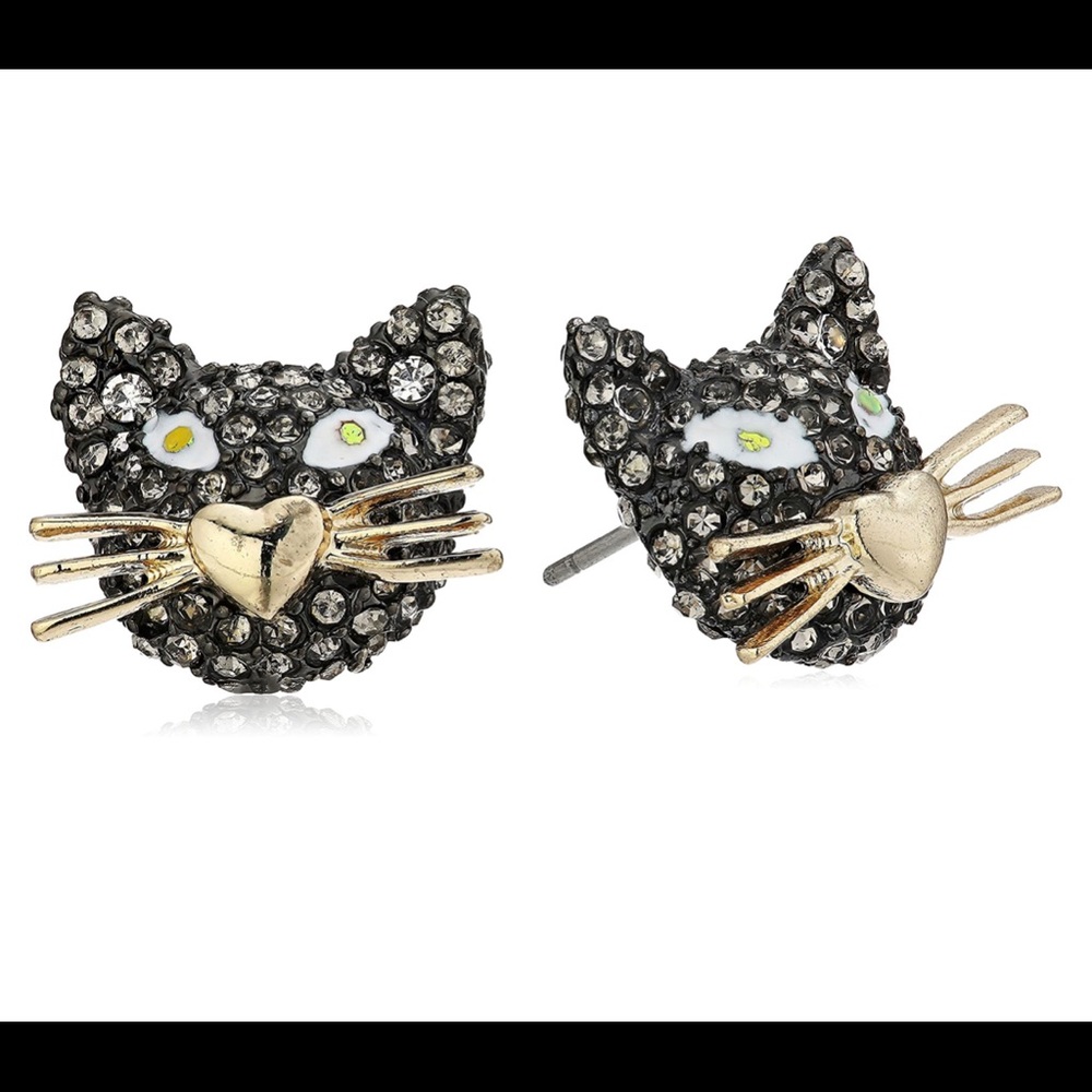 Betsey Johnson black cat stud earrings